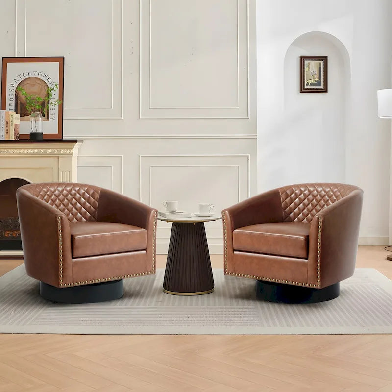 Drehbare Clubsessel aus Kunstleder mit Ziernägeln, 2er-Set