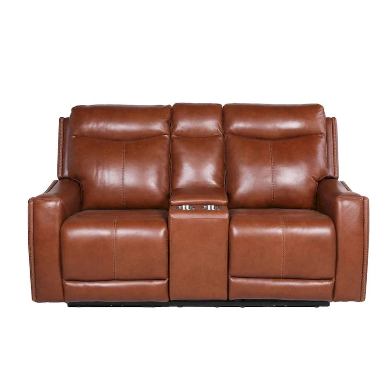 Power Top Grain Leather Reclining Loveseat with Console