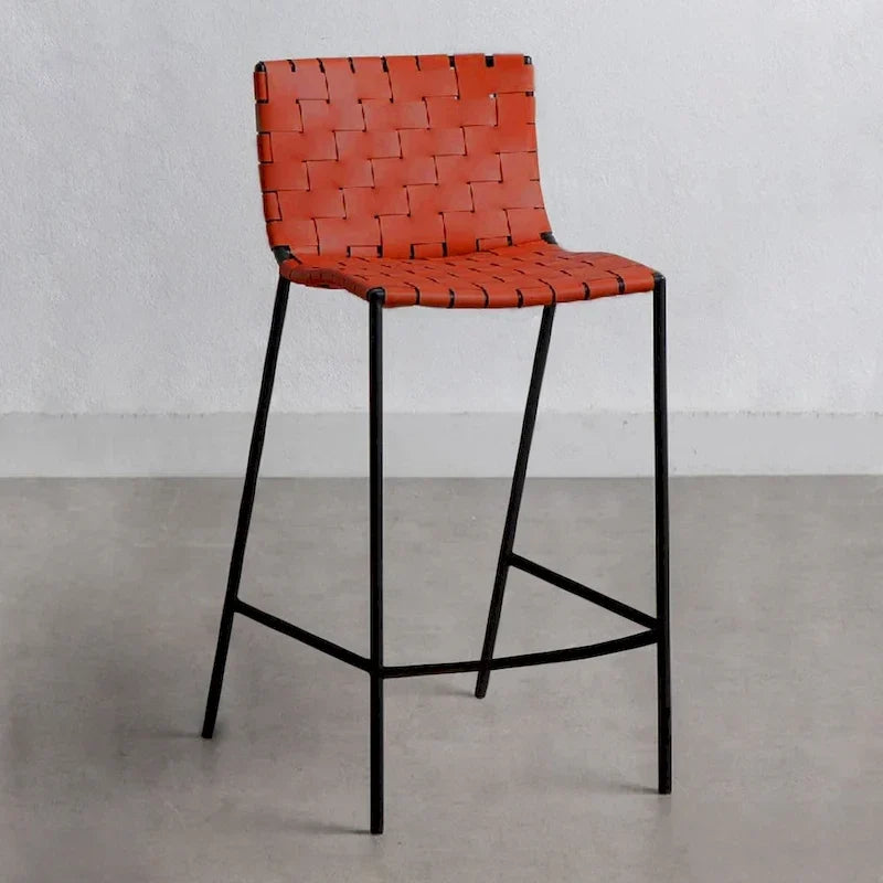 Mid-century Modern Leather Weave Bar Stool (26-inch/ 30-inch) (Single)