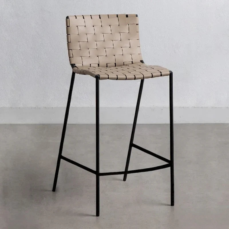 Mid-century Modern Leather Weave Bar Stool (26-inch/ 30-inch) (Single)