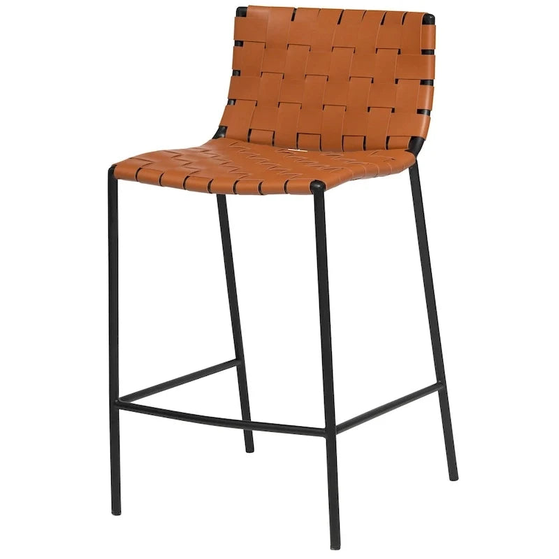 Mid-century Modern Leather Weave Bar Stool (26-inch/ 30-inch) (Single)