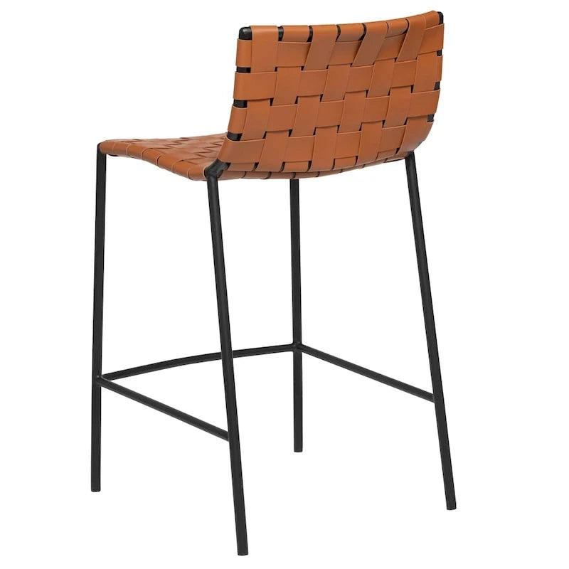 Mid-century Modern Leather Weave Bar Stool (26-inch/ 30-inch) (Single)
