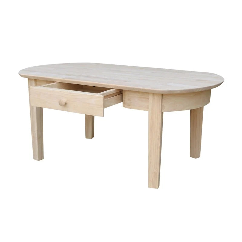 Ovaler Couchtisch aus unbehandeltem massivem Parawood