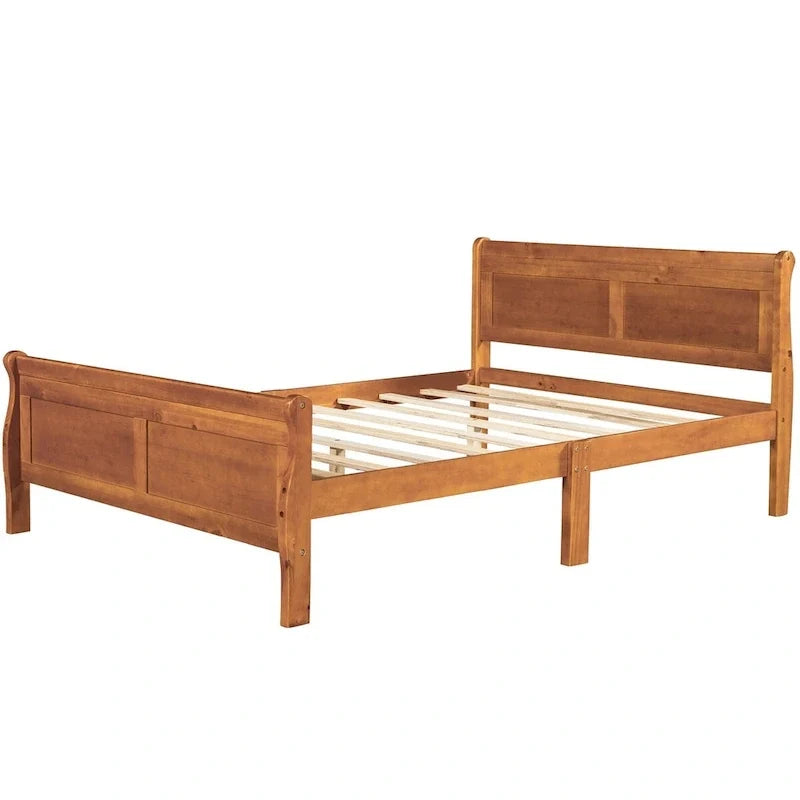 Full Size Wood Platform Bed with Headboard & Slat Support, Minimalist Design for Bedroom