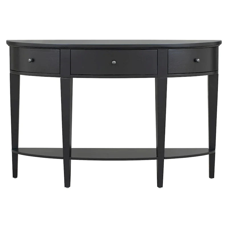 Moderner geschwungener Konsolentisch, Sofatisch,3 Schubladen,1 Regal,Schwarz