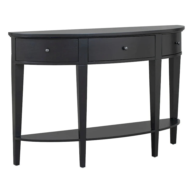 Moderner geschwungener Konsolentisch, Sofatisch,3 Schubladen,1 Regal,Schwarz