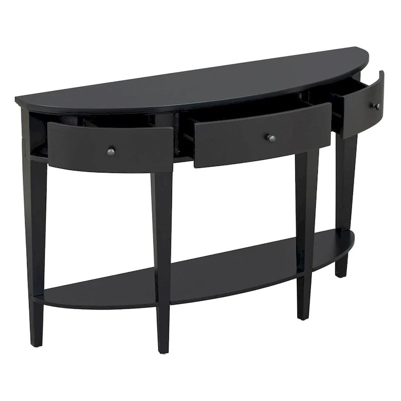 Moderner geschwungener Konsolentisch, Sofatisch,3 Schubladen,1 Regal,Schwarz